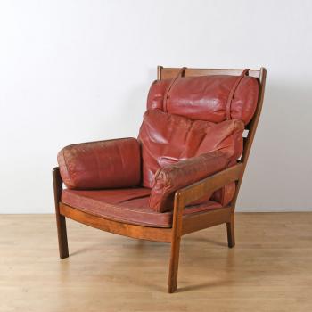 Mid Century Brazilian Rosewood Leather Chair (1812)